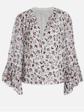 Tanya Taylor Sz XL Womens Harper Top Bell Sleeve Floral Silk Cotton Shirt NWOT